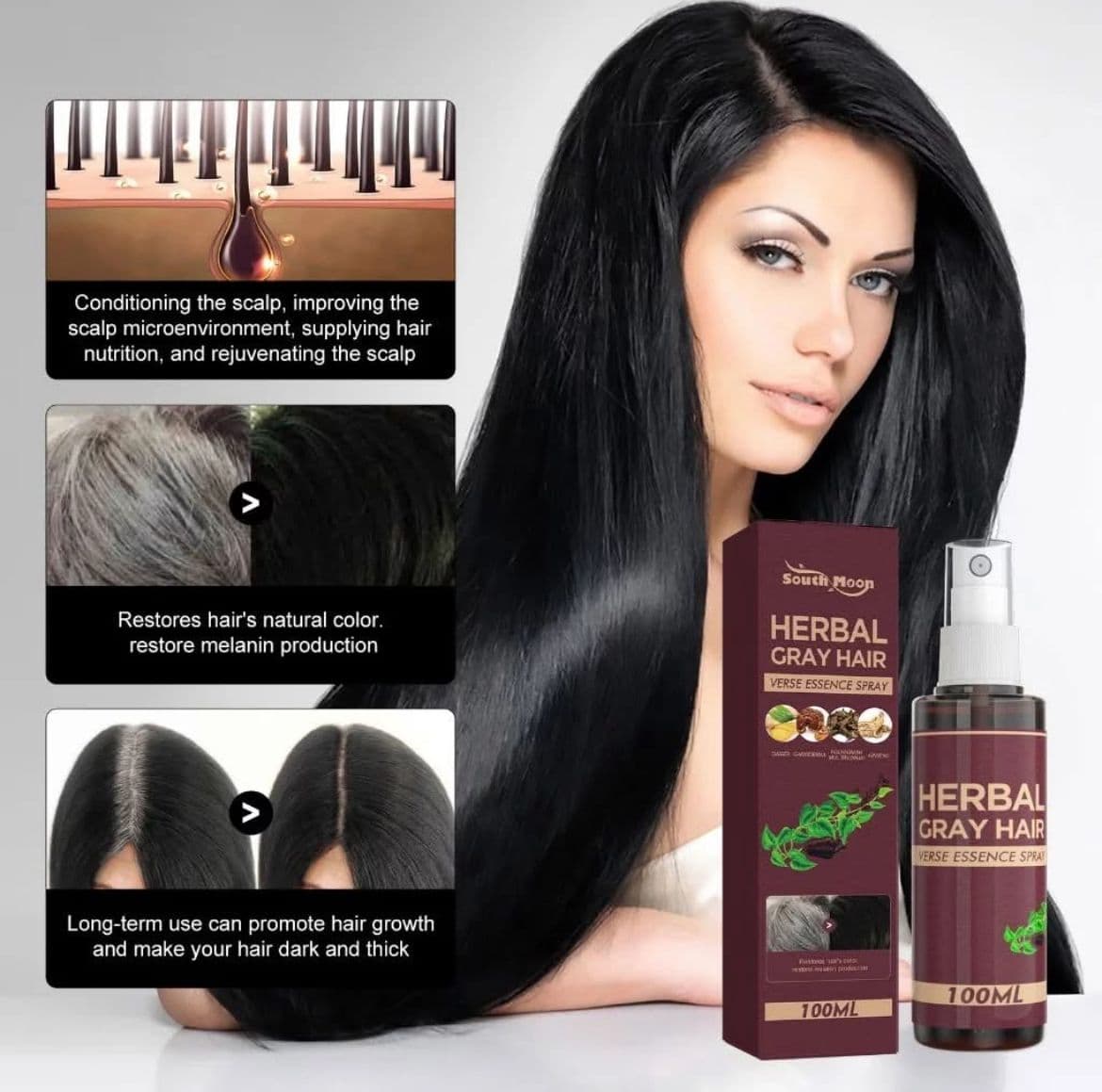 Herbal Hair Gray Cover Spray – Instant Black in 1 Minute thumbnail 1