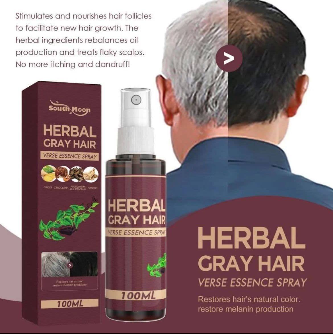Herbal Hair Gray Cover Spray – Instant Black in 1 Minute thumbnail 3